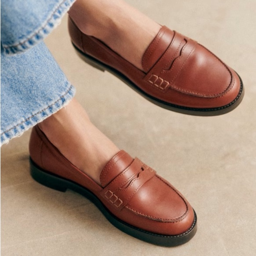 Sezane Brown Leather Andrea Loafers Size 29